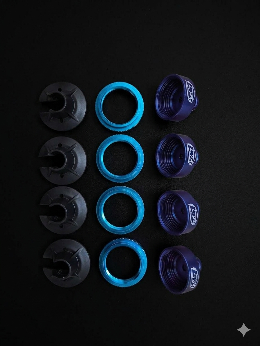 LOSB2858 LOSI 5IVE SHOCK CAPS BLUE WITH COLLARS AND PURTCHES (4)